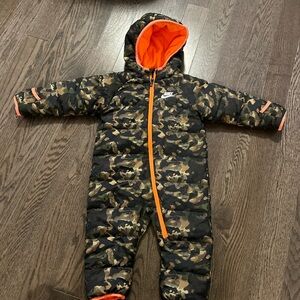 Nike Camouflage Kids One Piece with Orange Accents snowsuit